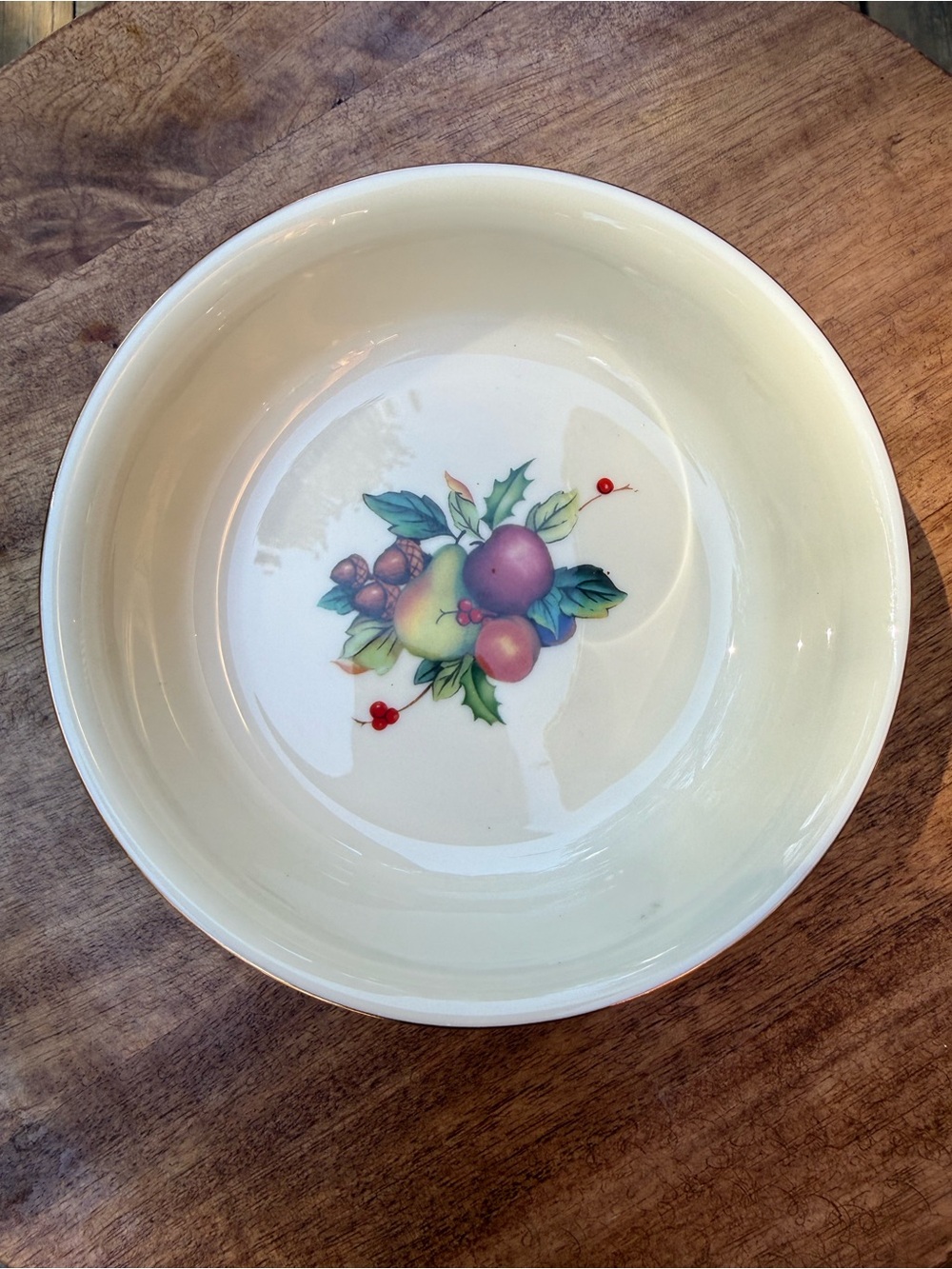 Lenox Cream Serving Bowl with Multicolor Fruit and Green Leaves